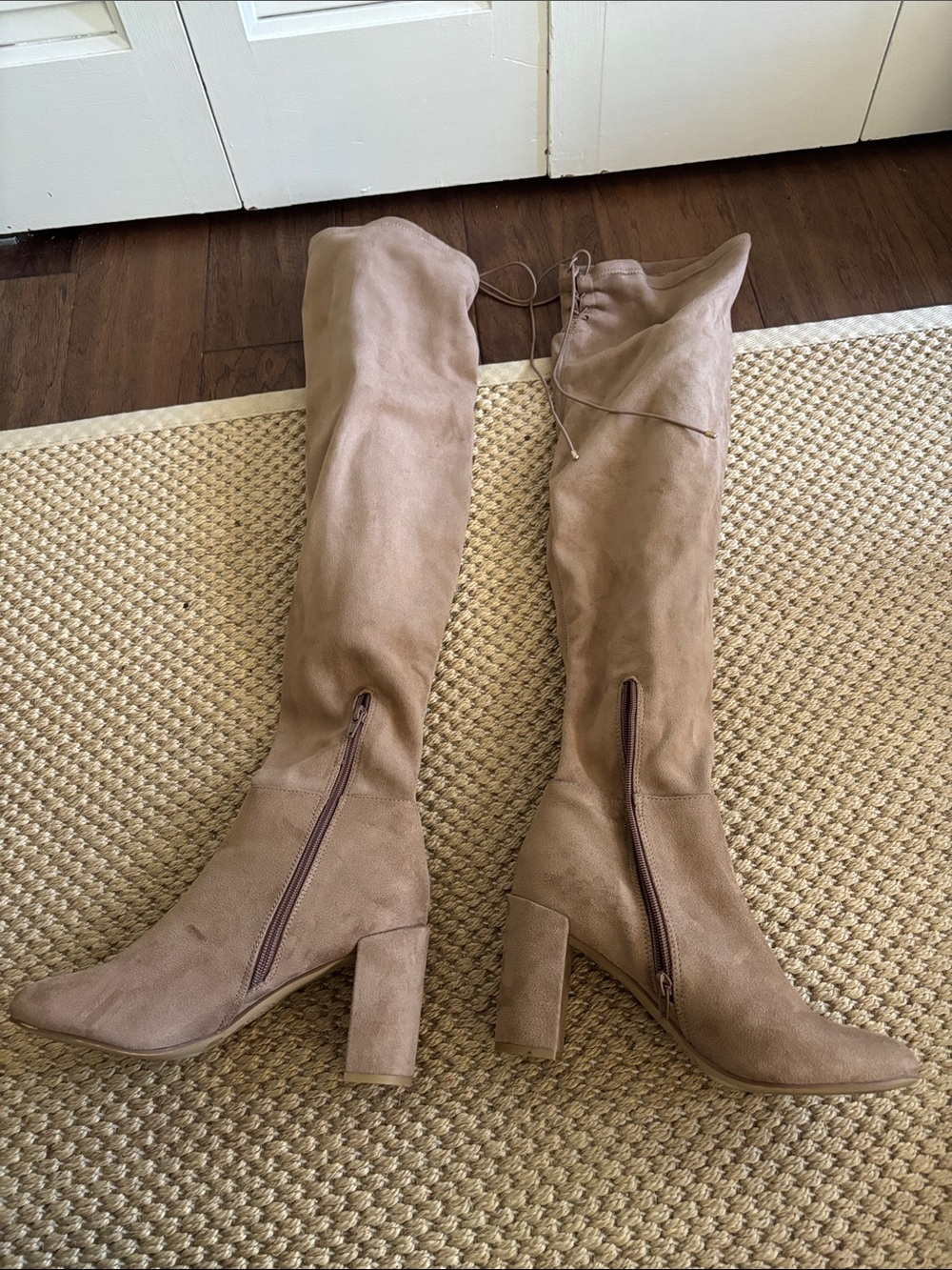 Chinese Laundry Over-the-Knee Suede Block Heel Boots - Taupe